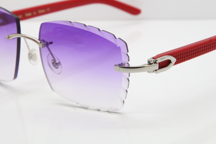 Cartier Rimless 8300816 Red Aztec Sunglasses In Gold Purple Lens