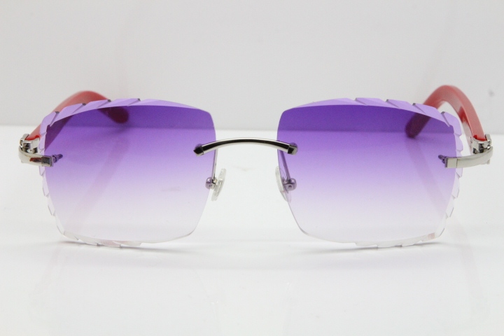 Cartier Rimless 8300816 Red Aztec Sunglasses In Gold Purple Lens