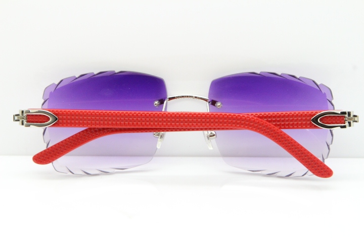 Cartier Rimless 8300816 Red Aztec Sunglasses In Gold Purple Lens