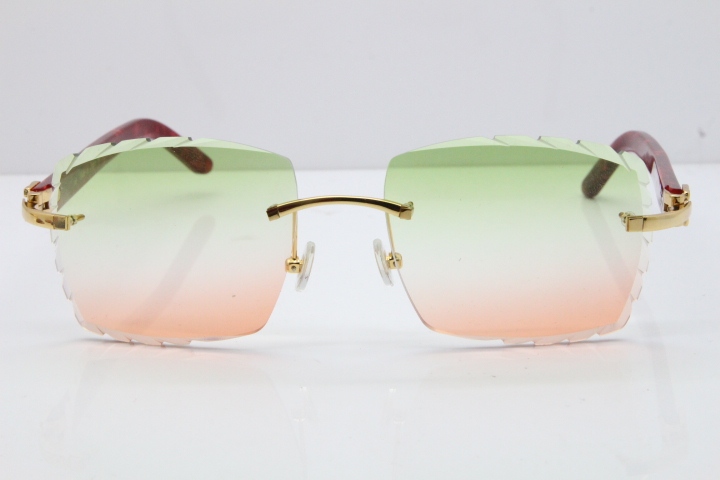 Cartier Rimless 8300816 Original Red Marble Aztec Sunglasses In Gold Mix Green Pink Lens