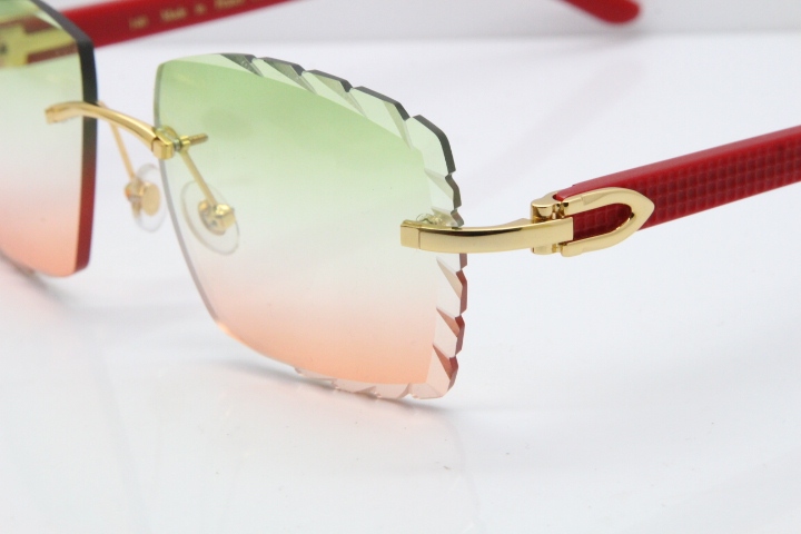 Cartier Rimless 8300816 Red Aztec Sunglasses In Gold Mix Green Pink Lens