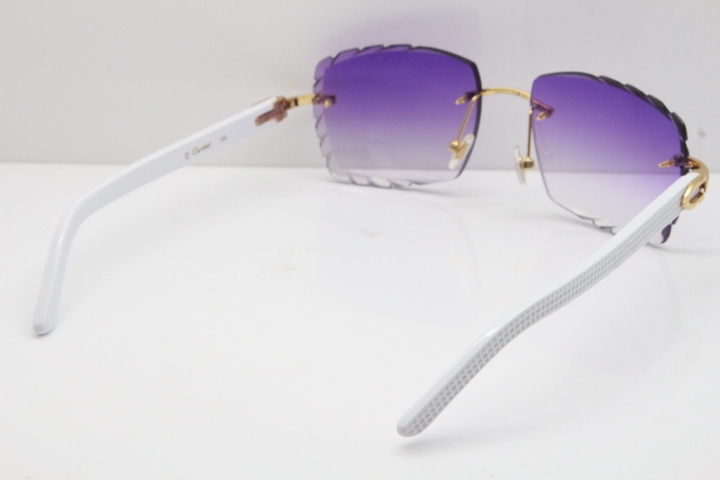 Cartier Rimless 8300816 White Aztec Sunglasses In Gold Purple Lens