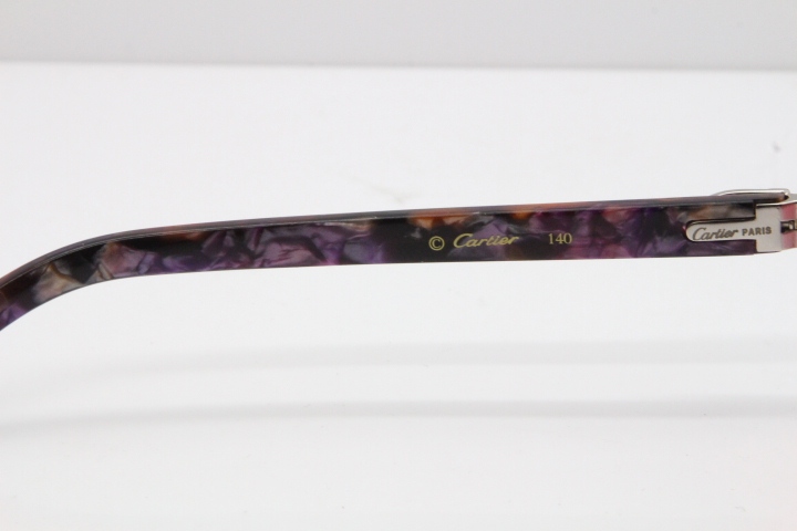 Cartier Rimless 8300816 Marble Purple Aztec Sunglasses In Gold Red Mirror Lens