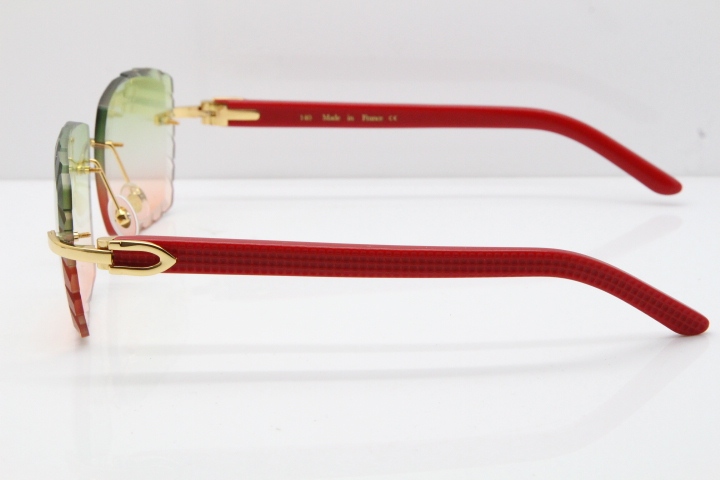 Cartier Rimless 8300816 Red Aztec Sunglasses In Gold Mix Green Pink Lens