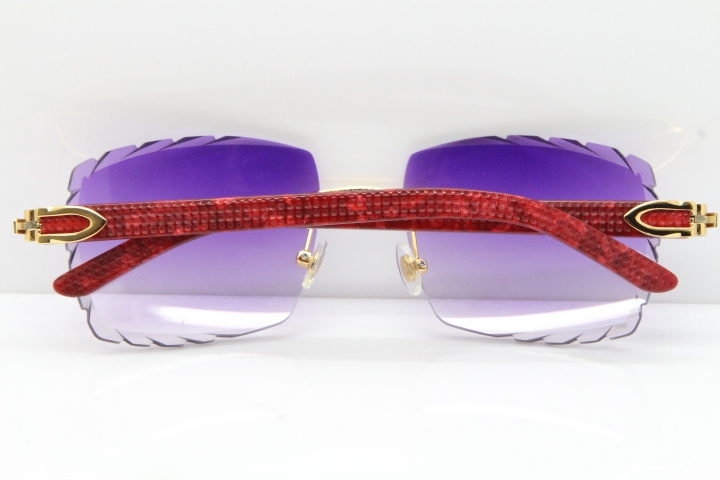 Cartier Rimless 8300816  Marble Red Aztec Sunglasses In Gold Purple Lens