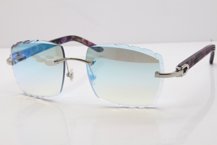 Cartier Rimless 8300816 Marble Purple Aztec Sunglasses In Gold Blue Mirror Lens