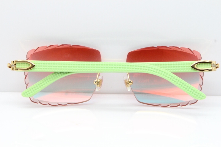 Cartier Rimless 8300816 Original Black Inside Green Aztec Sunglasses In Gold Red Mirror Lens