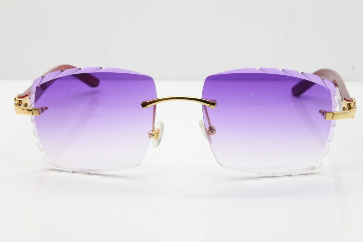 Cartier Rimless 8300816  Marble Red Aztec Sunglasses In Gold Purple Lens