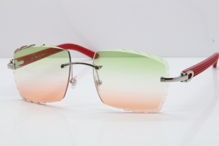 Cartier Rimless 8300816 Red Aztec Sunglasses In Gold Mix Green Pink Lens