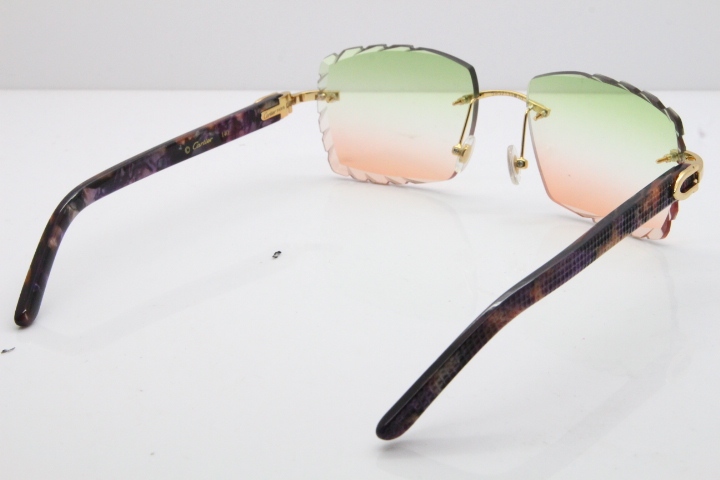 Cartier Rimless 8300816 Marble Purple Aztec Sunglasses In Gold Mix Green Pink Lens