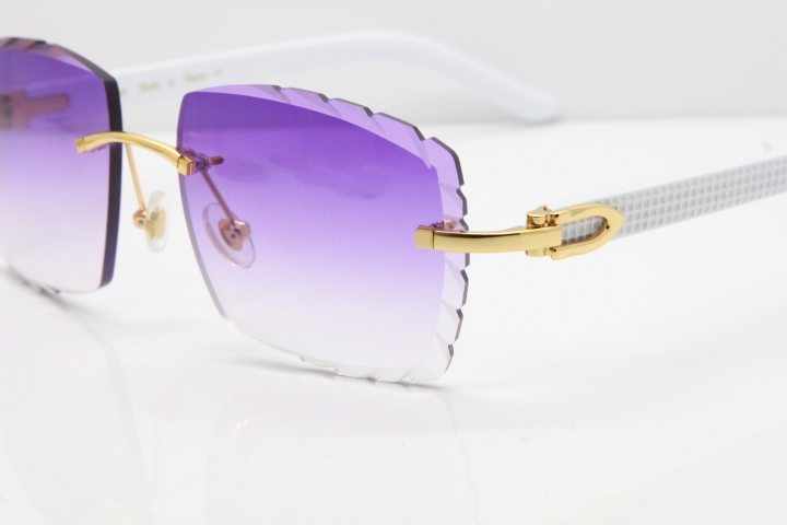 Cartier Rimless 8300816 White Aztec Sunglasses In Gold Purple Lens