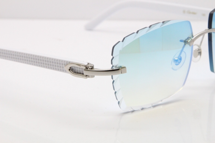 Cartier Rimless 8300816 White Aztec Sunglasses In Gold Blue Mirror Lens