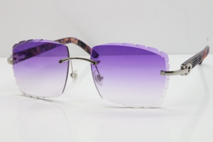 Cartier Rimless 8300816 Marble Purple Aztec Sunglasses In Gold Purple Lens