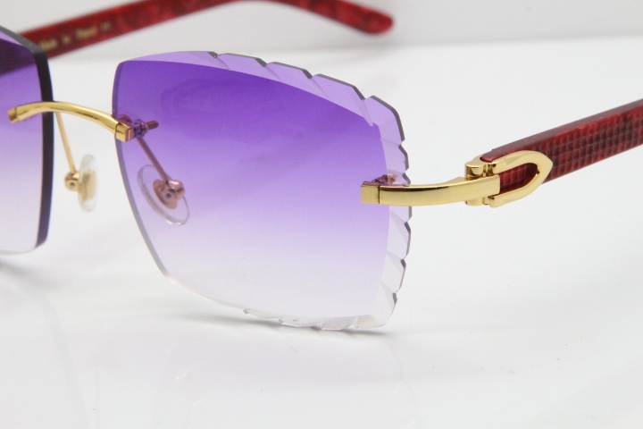 Cartier Rimless 8300816  Marble Red Aztec Sunglasses In Gold Purple Lens