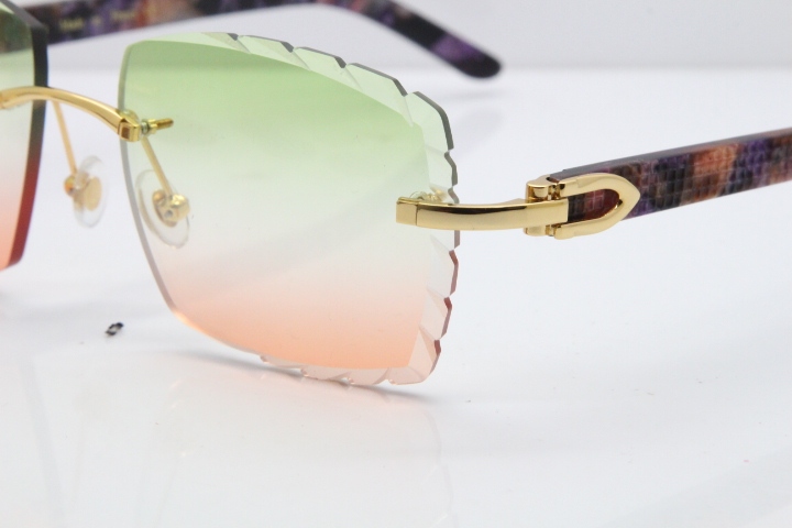 Cartier Rimless 8300816 Marble Purple Aztec Sunglasses In Gold Mix Green Pink Lens