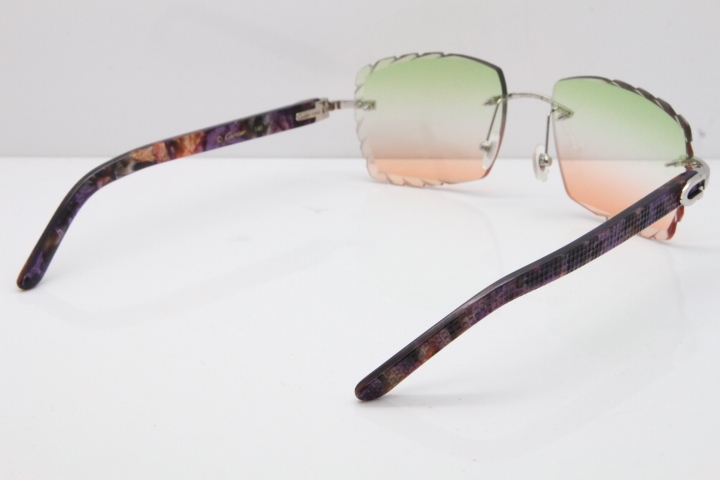 Cartier Rimless 8300816 Marble Purple Aztec Sunglasses In Gold Mix Green Pink Lens