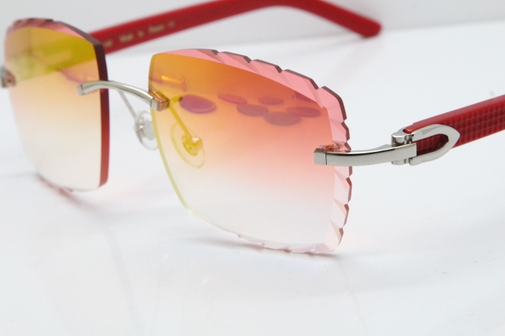 Cartier Rimless 8300816 Red Aztec Sunglasses In Gold Red Mirror Lens