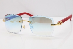 Cartier Rimless 8300816 Red Aztec Sunglasses In Gold Blue Mirror Lens