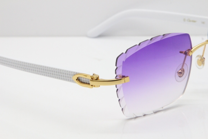 Cartier Rimless 8300816 White Aztec Sunglasses In Gold Purple Lens