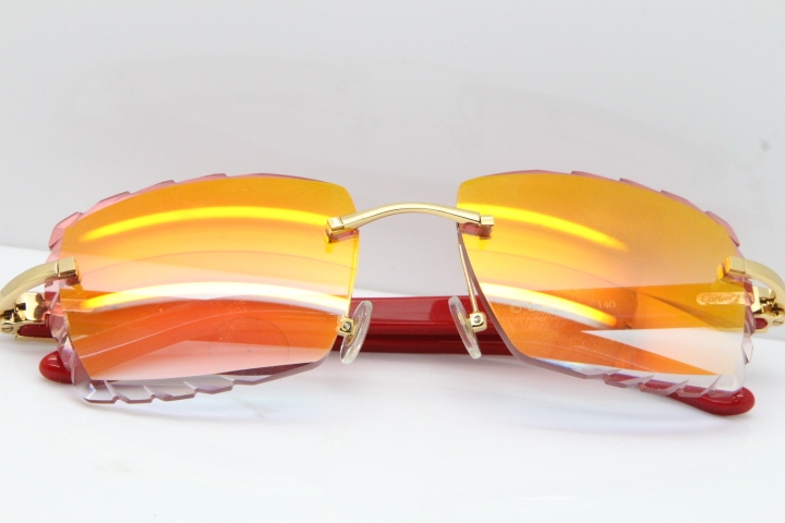 Cartier Rimless 8300816 Red Aztec Sunglasses In Gold Red Mirror Lens