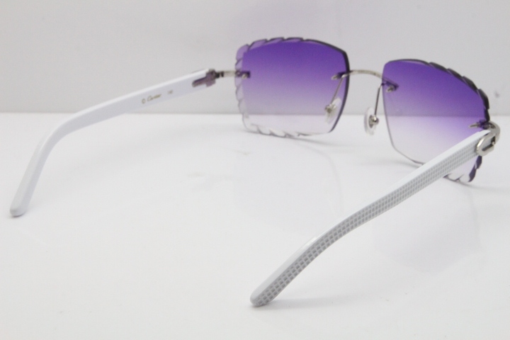 Cartier Rimless 8300816 White Aztec Sunglasses In Gold Purple Lens