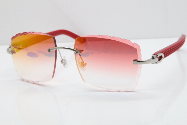 Cartier Rimless 8300816 Red Aztec Sunglasses In Gold Red Mirror Lens