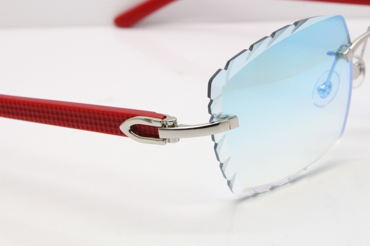 Cartier Rimless 8300816 Red Aztec Sunglasses In Gold Blue Mirror Lens