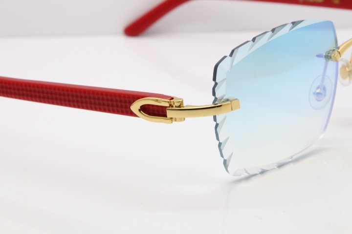 Cartier Rimless 8300816 Red Aztec Sunglasses In Gold Blue Mirror Lens