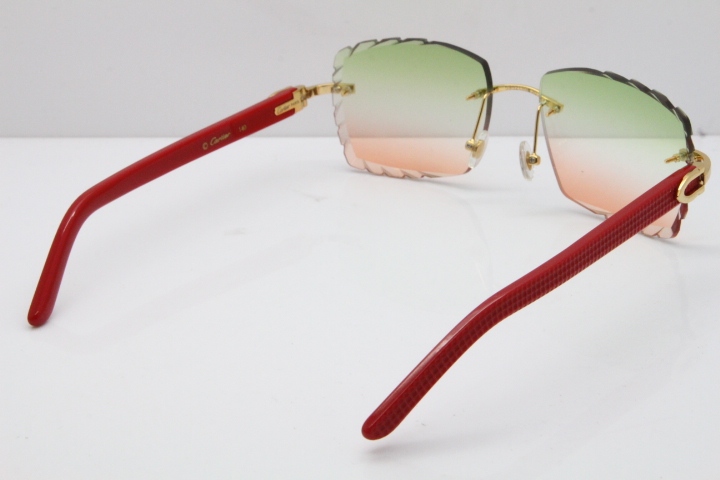 Cartier Rimless 8300816 Red Aztec Sunglasses In Gold Mix Green Pink Lens