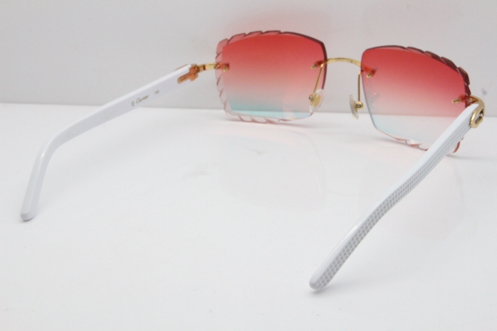 Cartier Rimless 8300816 White Aztec Sunglasses In Gold Red Mirror Lens