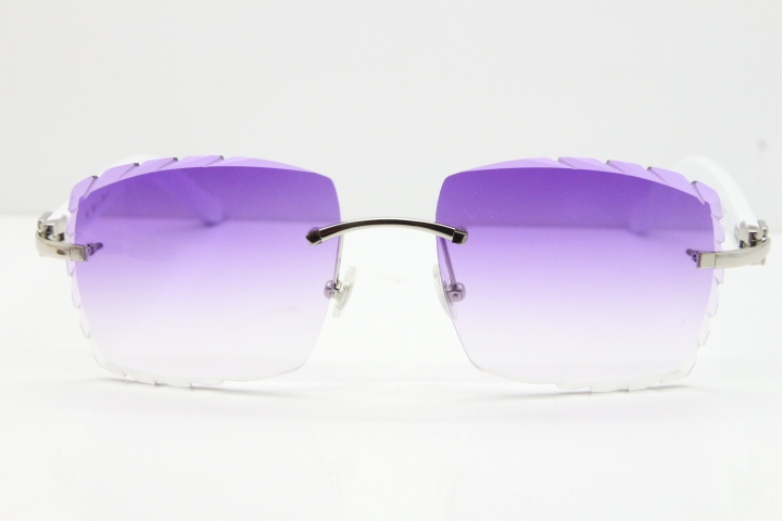 Cartier Rimless 8300816 White Aztec Sunglasses In Gold Purple Lens