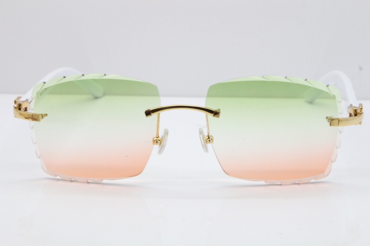 Cartier Rimless 8300816 White Aztec Sunglasses In Gold Mix Green Pink Lens