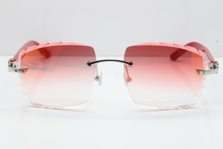 Cartier Rimless 8300816 Red Aztec Sunglasses In Gold Red Mirror Lens