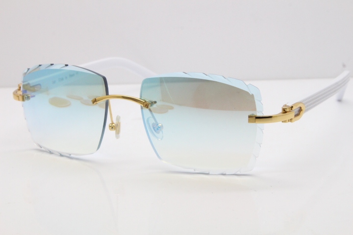 Cartier Rimless 8300816 White Aztec Sunglasses In Gold Blue Mirror Lens