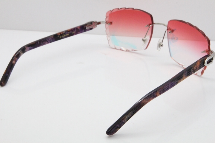 Cartier Rimless 8300816 Marble Purple Aztec Sunglasses In Gold Red Mirror Lens