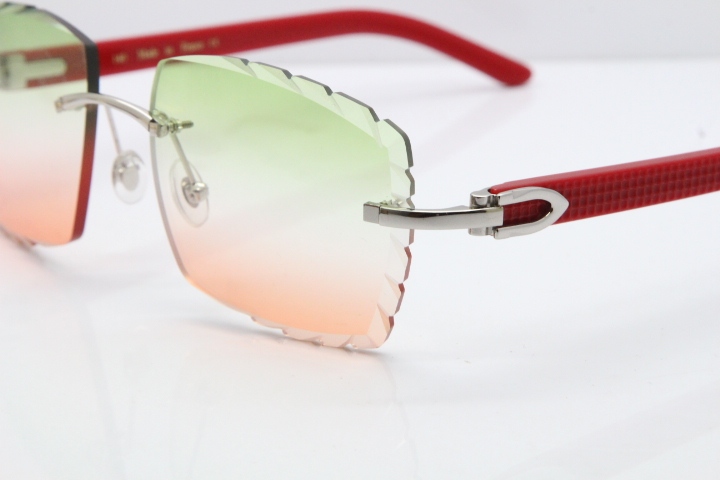 Cartier Rimless 8300816 Red Aztec Sunglasses In Gold Mix Green Pink Lens