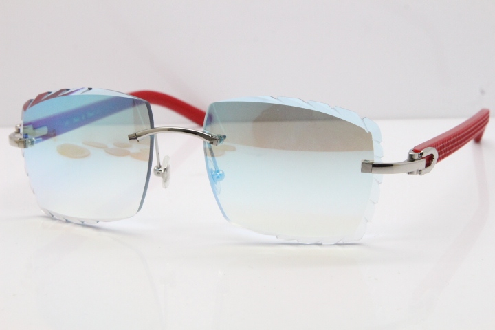 Cartier Rimless 8300816 Red Aztec Sunglasses In Gold Blue Mirror Lens