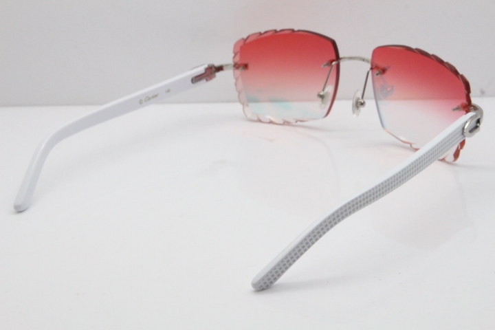 Cartier Rimless 8300816 White Aztec Sunglasses In Gold Red Mirror Lens