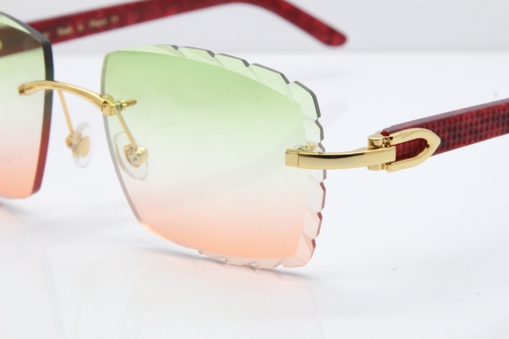 Cartier Rimless 8300816 Original Red Marble Aztec Sunglasses In Gold Mix Green Pink Lens