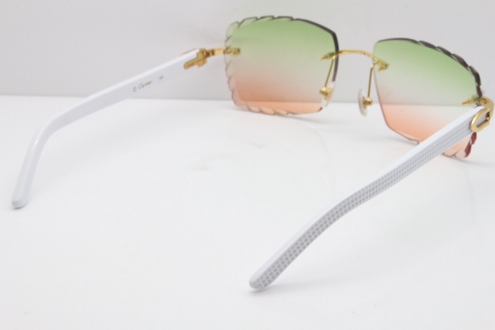 Cartier Rimless 8300816 White Aztec Sunglasses In Gold Mix Green Pink Lens