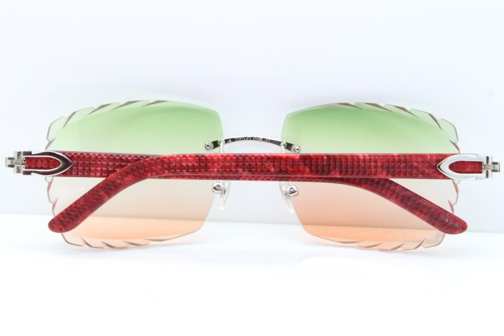 Cartier Rimless 8300816 Original Red Marble Aztec Sunglasses In Gold Mix Green Pink Lens