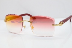 Cartier Rimless 8300816  Marble Red Aztec Sunglasses In Gold Red Mirror Lens