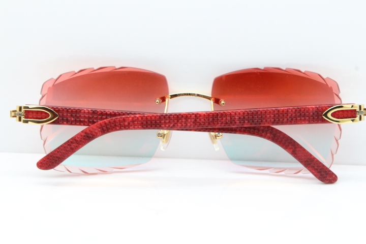 Cartier Rimless 8300816  Marble Red Aztec Sunglasses In Gold Red Mirror Lens