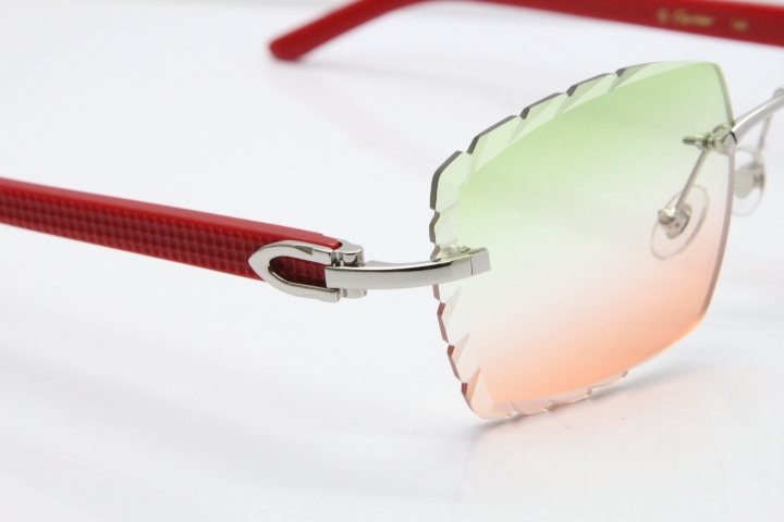 Cartier Rimless 8300816 Red Aztec Sunglasses In Gold Mix Green Pink Lens