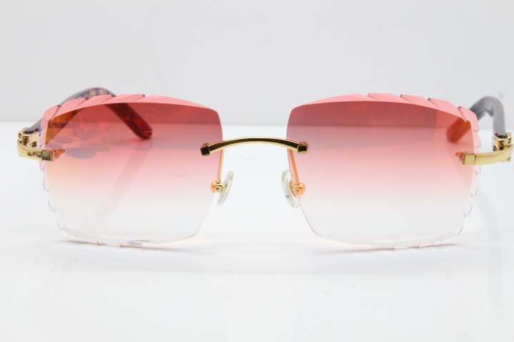 Cartier Rimless 8300816 Marble Purple Aztec Sunglasses In Gold Red Mirror Lens