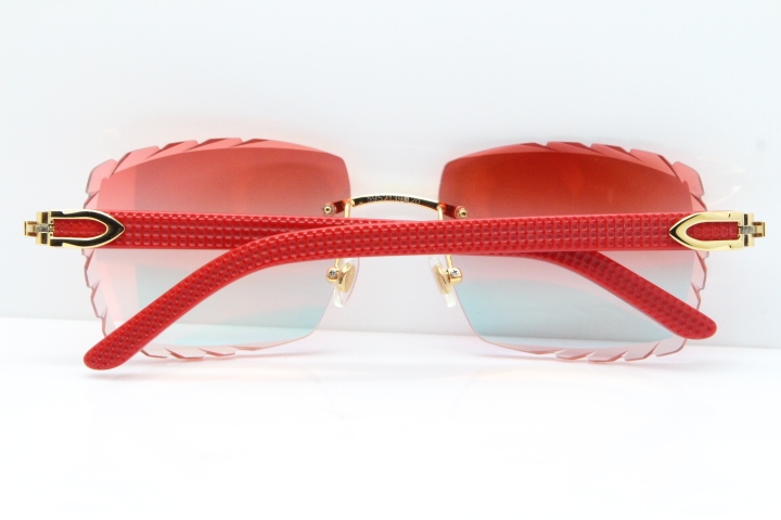 Cartier Rimless 8300816 Red Aztec Sunglasses In Gold Red Mirror Lens