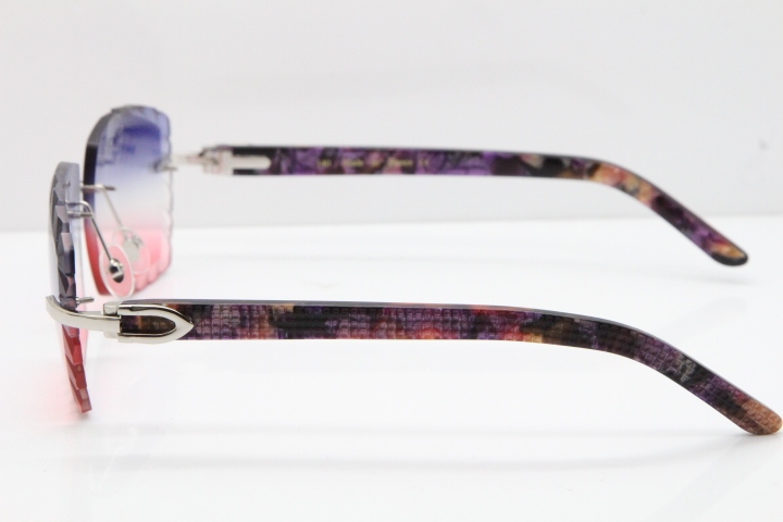 Cartier Rimless 8300816 Marble Purple Aztec Sunglasses In Gold Blue Mix White Pink Lens