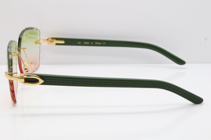 Cartier Rimless 8300816 Black Aztec Sunglasses In Gold Mix Green Pink Lens