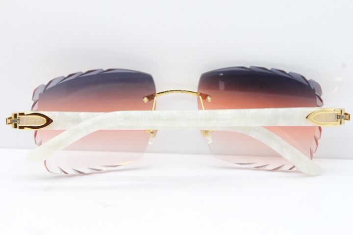 Cartier Rimless 8300816 Marble White Aztec Sunglasses In Gold Purple Mix Orange White Lens