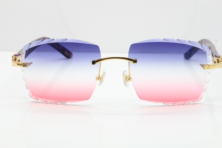 Cartier Rimless 8300816 Marble Purple Aztec Sunglasses In Gold Blue Mix White Pink Lens